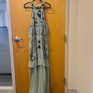 Boohoo Sage Green Embroidered Maxi Dress